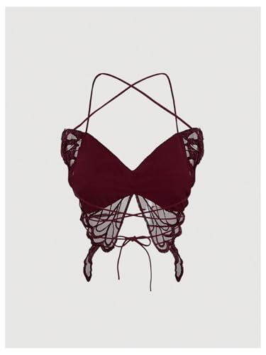 MakeMeChic Women's Butterfly Crop Tops Backless Halter Criss Cross Party Camisole Top2