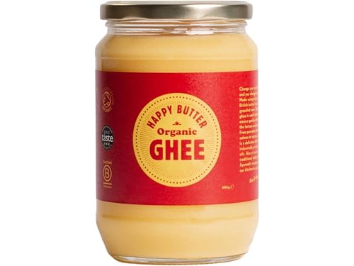 Happy Butter | Organic Ghee 580g Grass-Fed British Clarified Butter | Lactose & Casein Free | Rich in Vitamins A D E & K | Award-Winning Organic Ghee for Cooking Baking & Bulletproof Coffee |