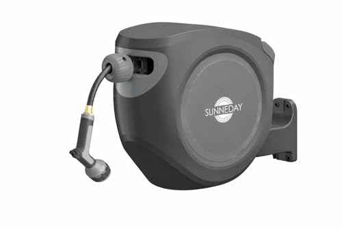 Sunneday SW-30S 100ft Retractable Hose Reel 5/8 | Automatic Retractable w/Wall Mount | Easy to Assemble Reel w/Flexible Swivel Mount (100FT 1/2) by Sunneday - Used condition - US$122.27