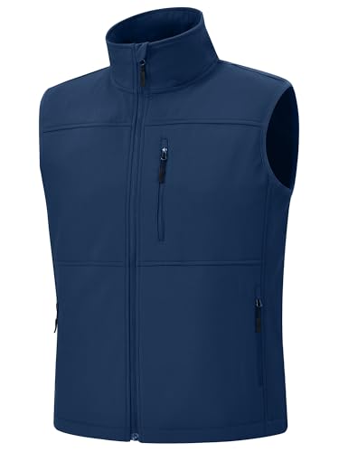 Huayuzh Weste Herren Outdoor Ärmellose Softshell Wasserdichte Winddichte Jacke Bodywarmer Fleece Innenseite Wandern Golf Navy Blue XL