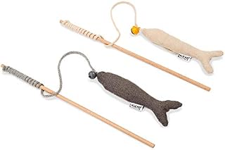 PiuPet® Cat fishing rod set of 2 incl. catnip - with sturdy wooden handle - interactive cat toy with free catnip - stylish cat fishing set