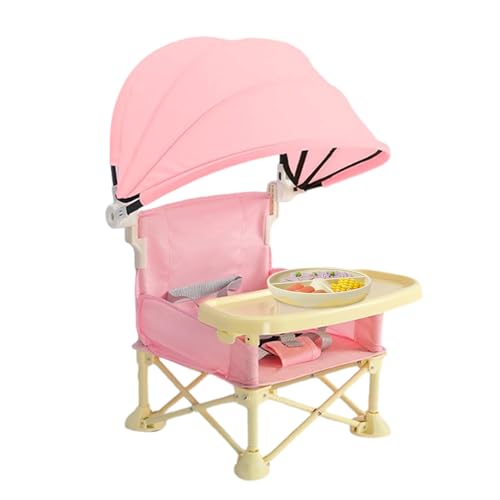 Trona de viaje - Trona de alimentación para niños, trona de jardín para niños con bandeja, trona de comedor para niños plegable al aire libre, trona para niños con parasol por