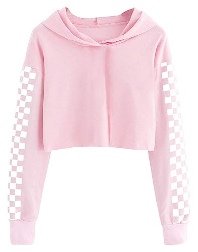 Cicy Bell Bluza z kapturem dla dziewczynek i dzieci, śliczna pled, długi rękaw, modna bluza z kapturem, Rosa, 150 cm