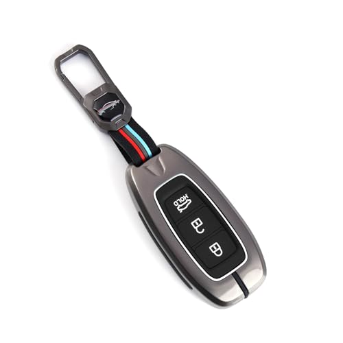 Image of BKN Luxury Metal Soft Car Key Cover Shell with Keychain & Full Protection Compatible with Hyundai Verna, Kona, i20 2019, 2020, 2021, 2022, 2023, 2024 3 Button Smart Key