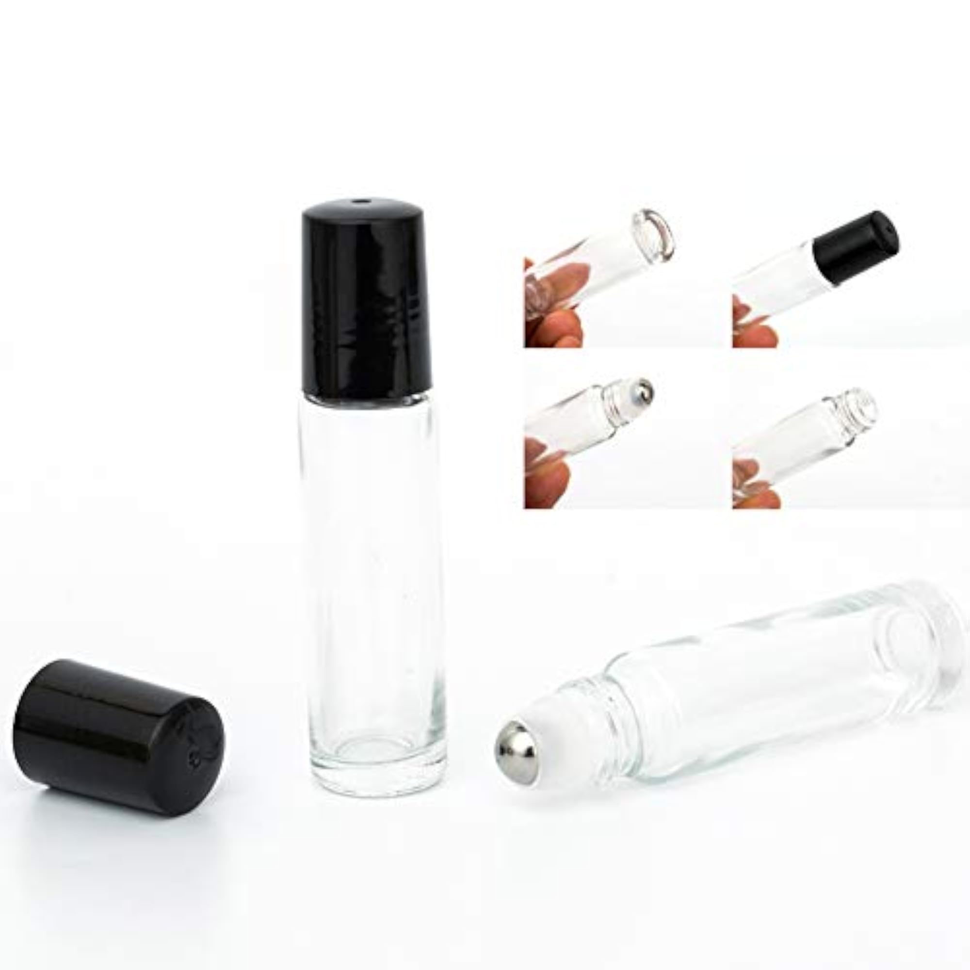 10ml Clear Thick Glass Essential Oil Roller Bottles, 6 Pack