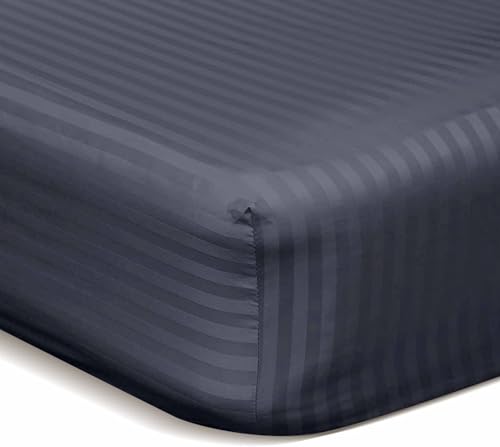 Bedding Zone Luxurious Fitted Sheets - 100% Microfiber Sateen 1cm Stripe (Multiple Colors) 160x200 (Black Queen)