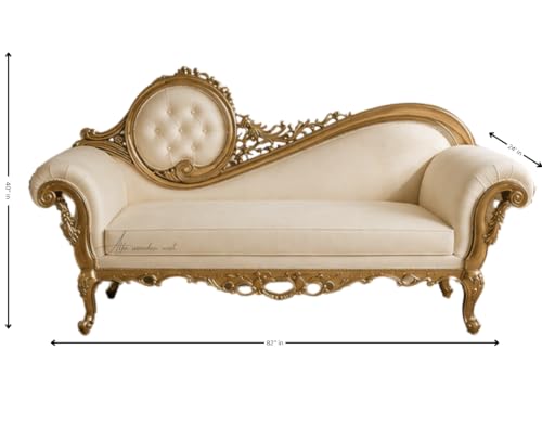Image of Victorian Style Chaise Lounge, Tufted Cream Upholstery, Mahogany Wood Frame, Classic Living Room Furniture (Cream)