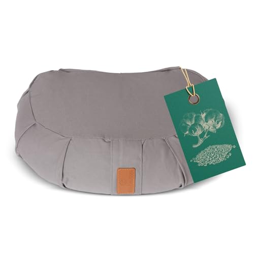 #DoYourYoga Cojín Zafu de Media Luna Ganesh con cáscara de Trigo sarraceno orgánico(KBA) Funda Lavable 100% algodón, 45 x 30 x 14 cm, meditación & Yoga - Gris oscuro