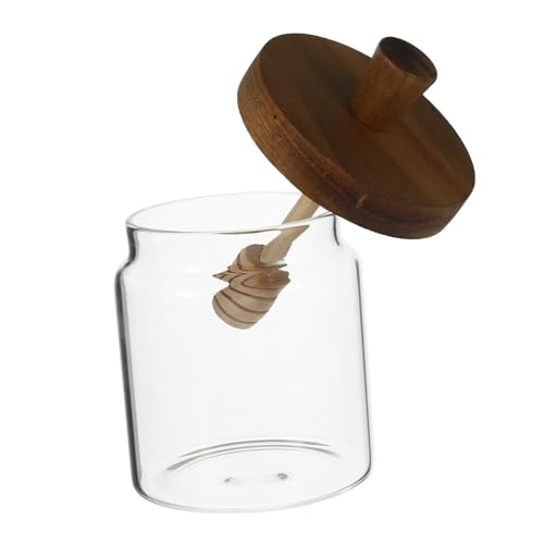 FELTECHELECTR with Lid and Dipper Glass Honey Pot for Syrup Storage Stylish and Functional Kitchen Accessory