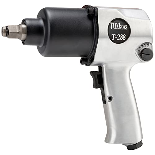 Tuzkozs 1/2” Drive Air Impact Wrench – Lightweight, 5-Speed Pneumatic Impact Wrench Tool,Silver,Heavy Duty Twin Hammer ½” #TOP4