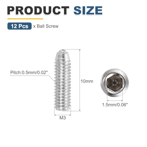 QUARKZMAN Silberne Kugelkopf-Spannschrauben M3x10mm 304 Edelstahl Sechskant-Federstiftschrauben Für Industrielle Elektronische Maschinen Hausmöbel Arbeitsplätze Packung Mit 12 Stück