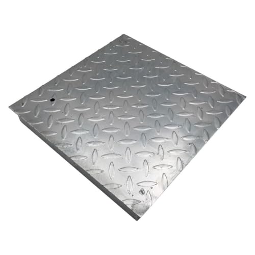 Chiusino zincato rinforzato. Dimensione coperchio: 35 x 35 cm. Dimensione telaio esterno: 33 x 33 cm. Dimensione luce interna: 29 x 29 cm. Altezza telaio: 47 mm. Peso: 5,9 kg. Materiale: acciaio S235JR zincato a caldo.