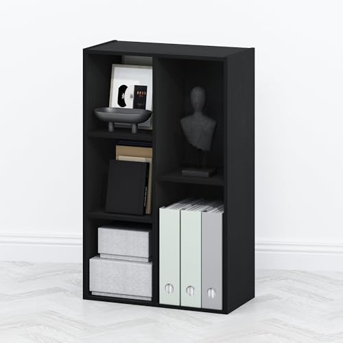 Image of Furinno TOMI TV Stand, 5-Cube Entertainment Center with Open Shelf, Reversible TV Console, for Living Room, Bedroom, Home Office, Blackwood