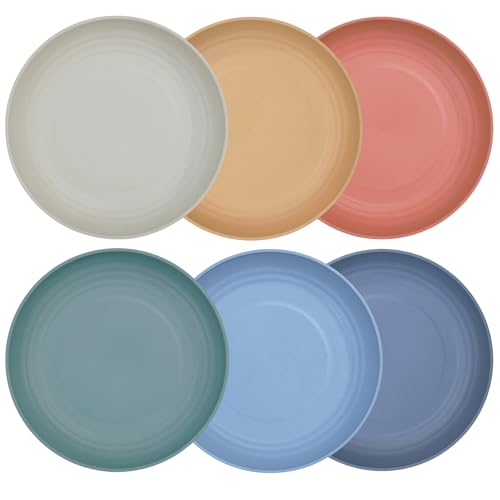 Image of 7.8 Inches Unbreakable Wheat Straw Plates - Reusable Plate Dinner Set - Dishwasher & Microwave Safe - Healthy, BPA Free & Eco-Friendly (7.8 Inches /6 Color H)
