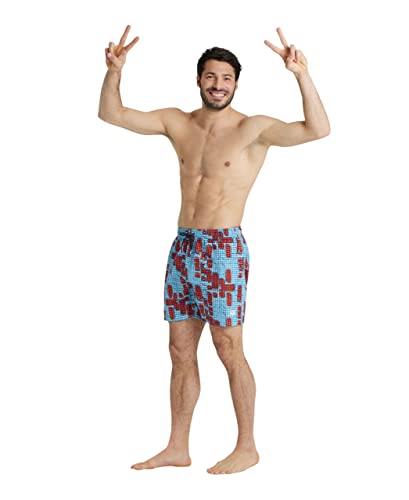 ARENA Men's Beach Boxer Allover Swim Trunk Beach Shorts, Red/Multi, X-Small