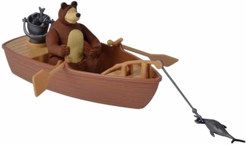Masha and the Bear By Fratelli Playset(3 Inch Masha Series Bear Doll and Its Boat and Fishing Accessories)