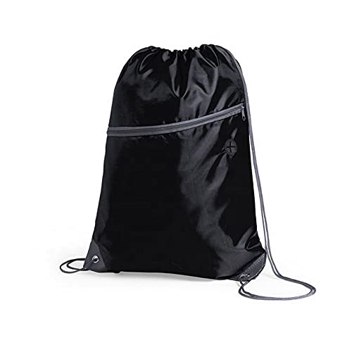 Mochila de cuerdas negra hombre mujer niño ,bolsa mochila gran capacidad 35×43 cm,con bolsillo frontal con cremallera y salida para auriculares,Saco de cuerdas gimnasio.Plastico poliester (Negro)