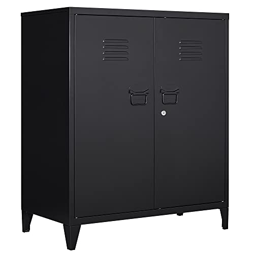 Afaif Metal Storage Cabinet With Lock, Free Standing Office Cabinet With Doors And Shelves, Lockable Steel Locker Storage Cabinet Black Side Cabinets For Home, Office, Garage And Utility Room,Hallway #TOP8