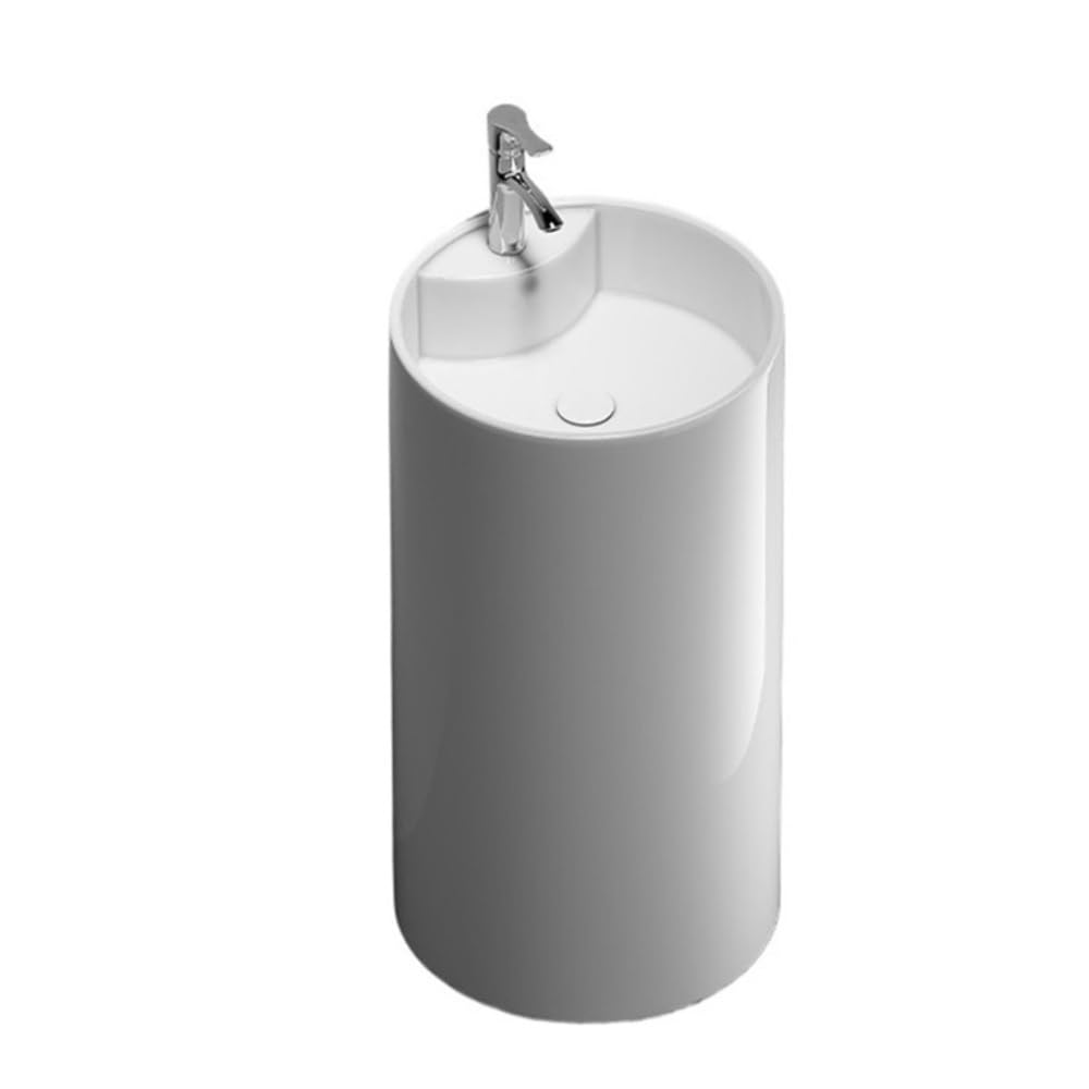 Nowoczesny ceramiczny zlew na cokół z kranem i zestawem odpływowym – stylowa jednoczęściowa umywalka łazienkowa oszczędzająca miejsce konstrukcja łatwa instalacja idealna do remontu domu