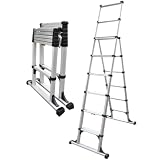 Telesteps 12ES Telescoping A-Frame Ladder β 8 ft Height, 12 ft Reach | Type 1AA 375 lb Rated | Compact Folding Aluminum Ladder with Stair Offset, Safety Locks & Wide Stabilizer