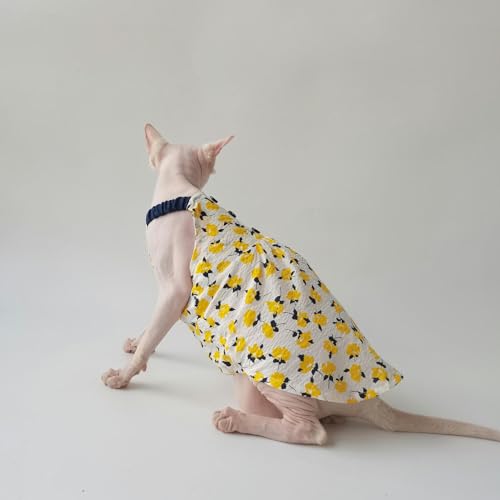 UOSIA Sphynx vestido de gato sem pelos, roupas de gato fofo de algodão com estampa floral, sem manga