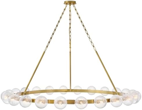 Fredrick Ramond Coco 24-Light LED Extra Large Single Tier Chandelier - Crackle Glass Globes, Distressed Detailing - Lacquered Brass Finish