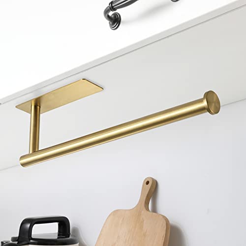 Image of theaoo 2 Packs Paper Towel Holder - Under Cabinet Paper Towel Holder for Kitchen, Adhesive Paper Towel Roll Rack for Bathroom Towel, Wall Mounted Paper Towel Rack, Gold, SUS304 Stainless Steel
