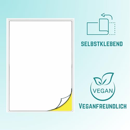 Double Dragon 50 Blätter A4 Weißes Mattes Stickerpapier, Selbstklebende, Universell Anwendbare Etiketten für Inkjet- und Laserdruck, Adressetiketten, Schnell Trocknend, Mit Klebebacken