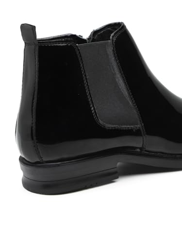 Image of Men's Stylish Vegan Leather Chelsea Boots with Side Zipper & Elastic Panel, Square Toe Ankle Boot (Tan /Black /Brown)