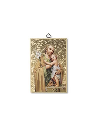 Fratelli Bonella | Tableau Sacro sur bois MDF de peuplier 8 mm avec mosaïque en feuille dorée de Saint-Joseph avec prébague sur l'arrière 10 x 15 cm | Made in Italy Cover