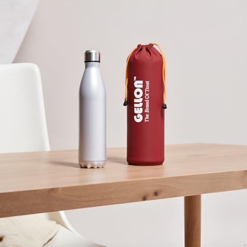 Image of Gellon Bottle Cover In Umbrella Cloth For 750 ML, 1 L to 1.5 Litre Water Proof Drawstring Closer For Travel, Hiking, Office & School Kids In Black Color (Maroon)
