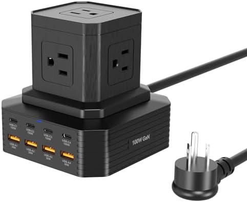 URVNS Power Strip Tower, Surge Protector with 5 AC Outlets and 8 USB Ports(PD 100W QC30W), 6.6FT Extension Cord, USB Fast Charging Station with Overload for Home Office and More