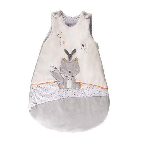 Tinéo - Gigoteuse, Sac de Couchage Bébé, Fille et Garçon, TOG 3, Gigoteuse Hiver, Turbulette Ouatinée, Gris (P'tit Loup), Taille 0-6 Mois (66x45cm)