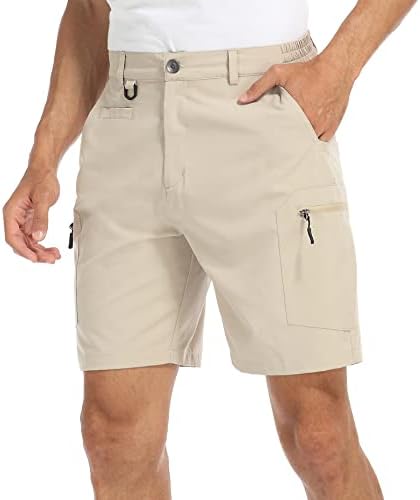 Flewolch Men's Hiking Shorts Quick Dry Outdoor Travel Cargo Shorts with Multi Pocket Light Khaki 32