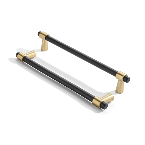 khtumeware 10 inch 5 Pack Matte Black/Brushed Brass Cabinet pulls Zinc Alloy, Kitchen Cabinet Handles, Wardrobe Drawer Handles - Suitable for Bathroom cabinets, Bedroom Furniture by khtumeware - Used condition - US$36.79