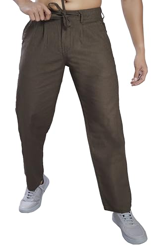 Image of DIVISIVE Men's Relaxed Fit Front Pleated Cotton Linen Blend Trousers