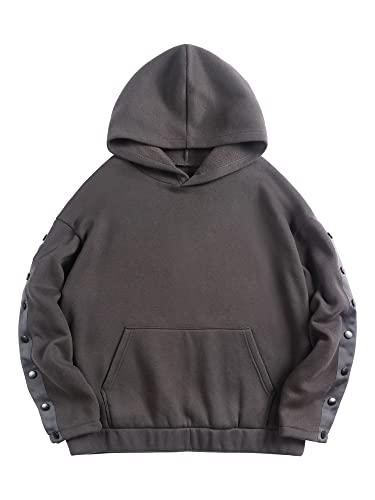 Zaful Men's Fashion Fleece Pullover Hoodie, Sleeve Breasted Hooded Sweatshirt Casual Tops With Pocket (1-Dark Gray,L) #TOP19