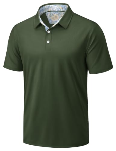 MAGNIVIT Polo Shirts for Men Moisture Wicking Lightweight Golf Shirt Short Sleeve Fashion Casual Printed Collar Polo ArmyGreen M