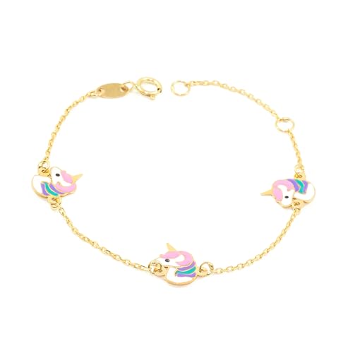 Pulsera de unicornios en oro para niña que no causa alergias ni pierde el color