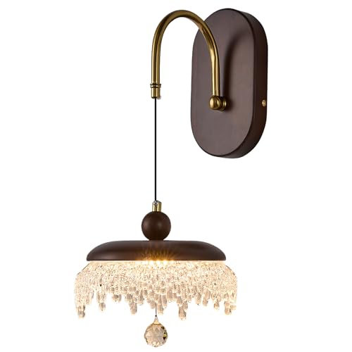 Image of LED Wall Sconce,Wood Wall Light Fixtures,8 inch Indoor Hardwired Wall Light,Vintage Scones Lighting for Bedroom Living Room Bathroom Dining Room Hallway (1 Pack)