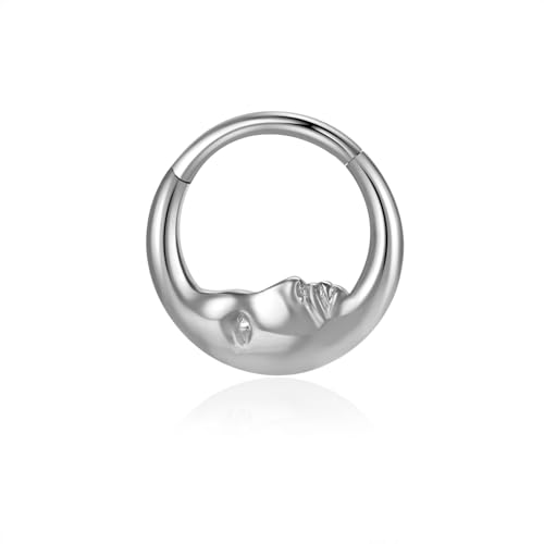 SHOWNICE G23 Titanium Septum Nose Ring Moon Shape Hinged Clicker Dainty Cartilage Helix Earrings Nose Piercing Jewelry (1.2(16G)*10mm Silver)