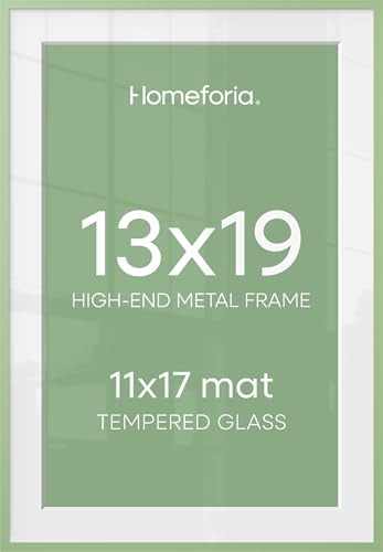Image of Homeforia 13x19 Picture Frame Sage Green, High End Metal 13x19 Poster Frames with Mat 11x17 inch Photo, 13 x 19 Sage Green Frame Matted to 11 by 17 Art, 19x13 Frame, Tempered Glass, Wall Kit, Set of 2