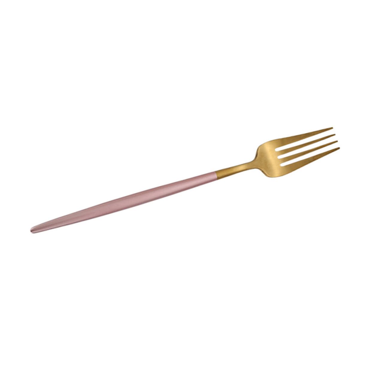 MUCKLILY Stainless Steel Food Serving Forks Premium Mirror Polished Design with Handle Elegant Tableware for Western Dining Cakes Fruits and More Pink and Golden