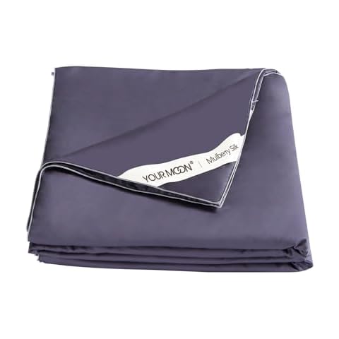 YOUR MOON Luxurious Summer/Spring Lightweight Mulberry Silk Comforter Queen Size,100% Natural Long Strand Silk Fill Duvet Blankets, Luxury Silk Bedding Summer, Noiseless Cotton Shell (Dark Gray) Cover