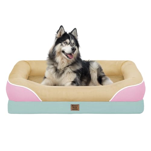 Image of Chez Paw Orthopedic Washable XXL Dog Bed for Extra Large Dogs | Egg Crate Foam, 4-Sided Bolster Support, Waterproof Liner, Non-Slip Bottom, Removable Bolster Cover, 45 x 35 Inch