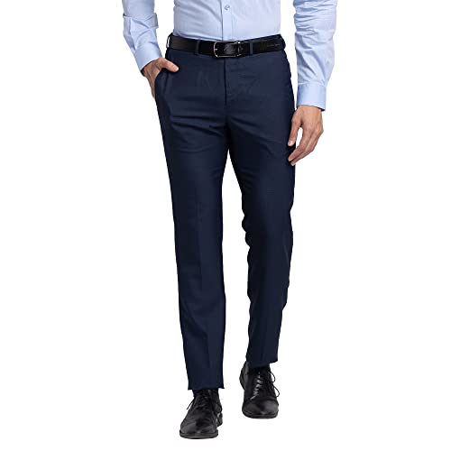 Image of Raymond Men's Poly Viscose Blend Structure Pattern Slim Fit Flat Front Formal Trouser