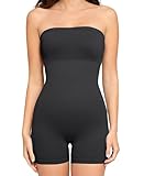 Popilush Black Athletic Shapewear Rompers for Womens Tummy Control Strapless Bodysuit Built in Bra Body Shaper Jumpsuits Summer