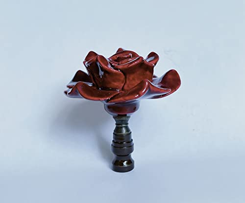 One Of Burgundy Rose Porcelain Lamp Shade Finial, Harp Topper #TOP4