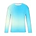 Mens Long Sleeve Shirts Fashion Gradient Color Print Pullover Top Workout Tee Shirt Fall Fashion Sports Sweatshirts Sky Blue
