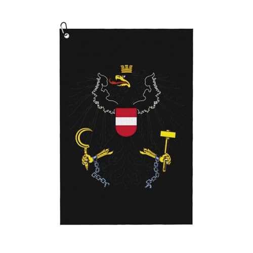 LAXQZJY Austrian Coat of Arms Microfiber Golf Towel, 16x24 Waffle Pattern with Carabiner Clip, Tri-Fold Large Golf Ball Towels, Golf Bag Accessories for Men Women, Golf Gift